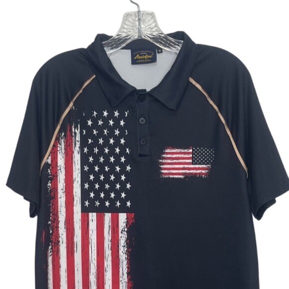 Mainfini Polo Shirt Mens Medium New WOT Blue American Flag Patriotic - Picture 3 of 7